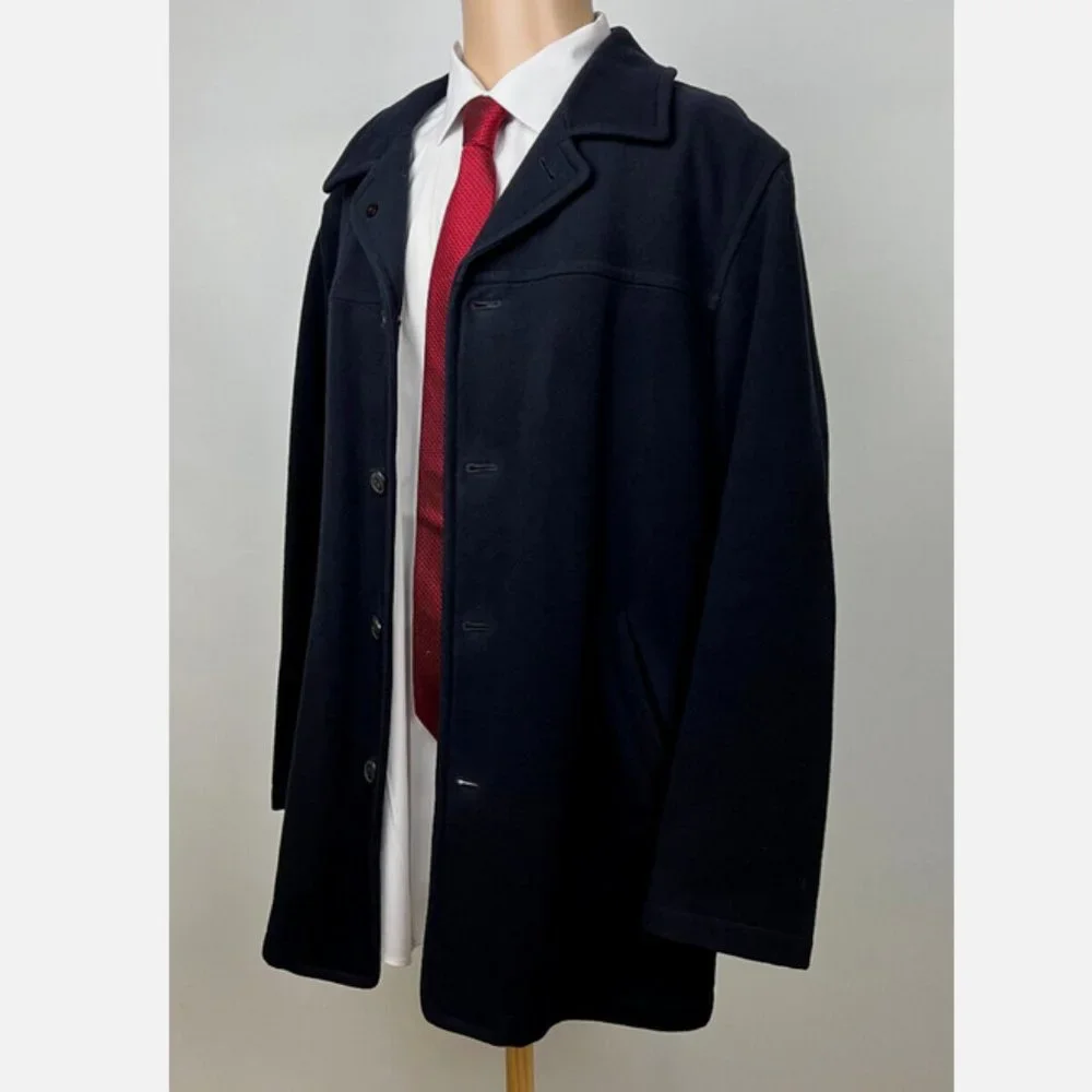 J Crew Mens Navy Blue Wool Button Down Single Breast Pea Coat Jacket Siz… - Picture 2 of 4